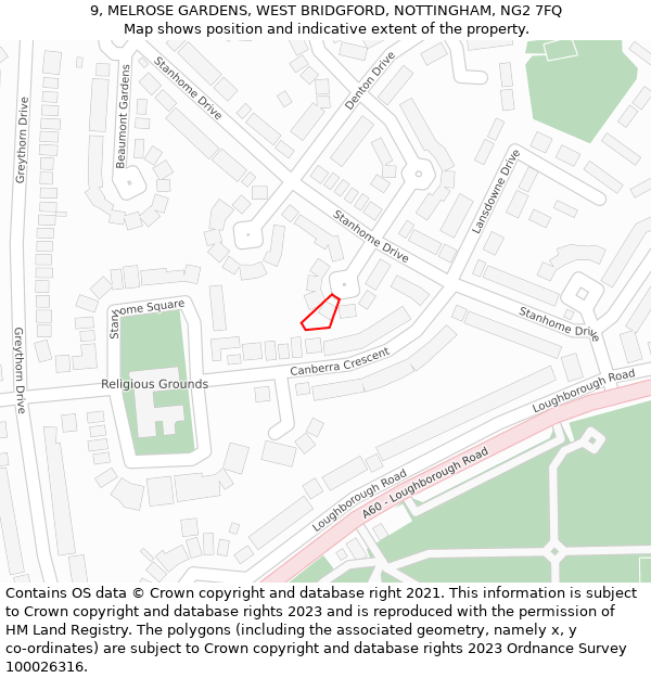 9, MELROSE GARDENS, WEST BRIDGFORD, NOTTINGHAM, NG2 7FQ: Location map and indicative extent of plot