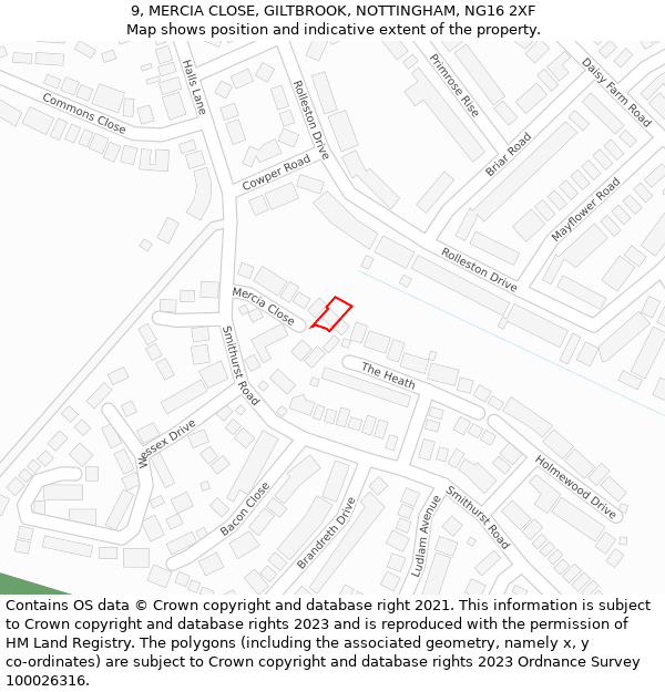 9, MERCIA CLOSE, GILTBROOK, NOTTINGHAM, NG16 2XF: Location map and indicative extent of plot