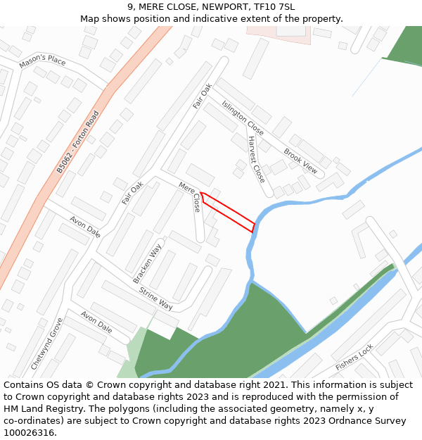 9, MERE CLOSE, NEWPORT, TF10 7SL: Location map and indicative extent of plot