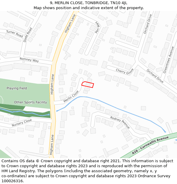 9, MERLIN CLOSE, TONBRIDGE, TN10 4JL: Location map and indicative extent of plot