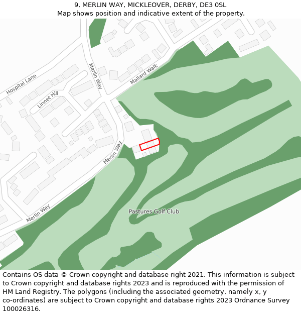 9, MERLIN WAY, MICKLEOVER, DERBY, DE3 0SL: Location map and indicative extent of plot
