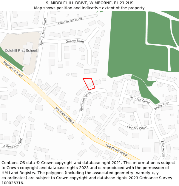 9, MIDDLEHILL DRIVE, WIMBORNE, BH21 2HS: Location map and indicative extent of plot