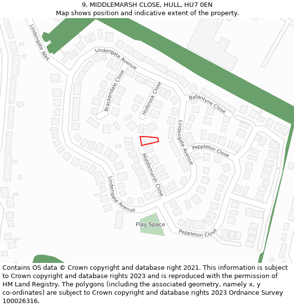 9, MIDDLEMARSH CLOSE, HULL, HU7 0EN: Location map and indicative extent of plot