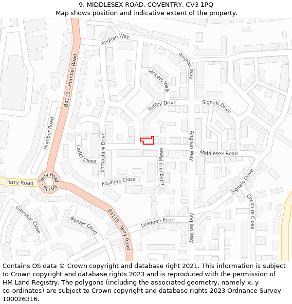 9, MIDDLESEX ROAD, COVENTRY, CV3 1PQ: Location map and indicative extent of plot