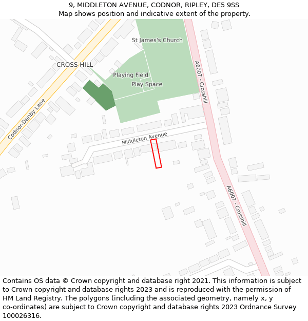 9, MIDDLETON AVENUE, CODNOR, RIPLEY, DE5 9SS: Location map and indicative extent of plot