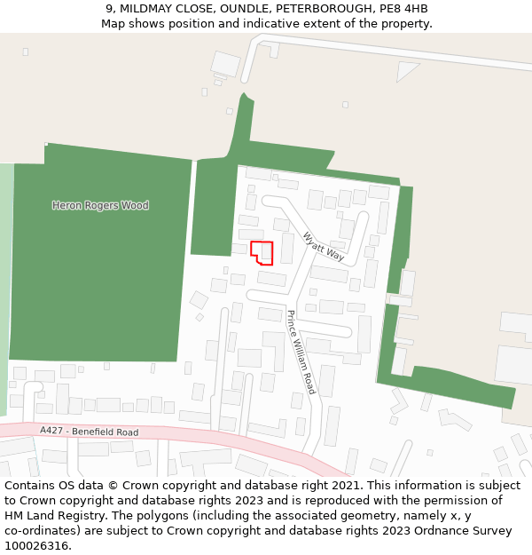9, MILDMAY CLOSE, OUNDLE, PETERBOROUGH, PE8 4HB: Location map and indicative extent of plot