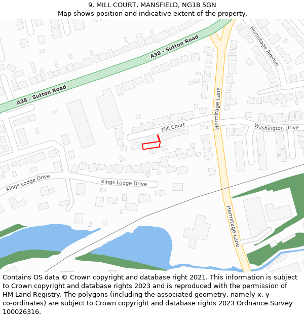 9, MILL COURT, MANSFIELD, NG18 5GN: Location map and indicative extent of plot