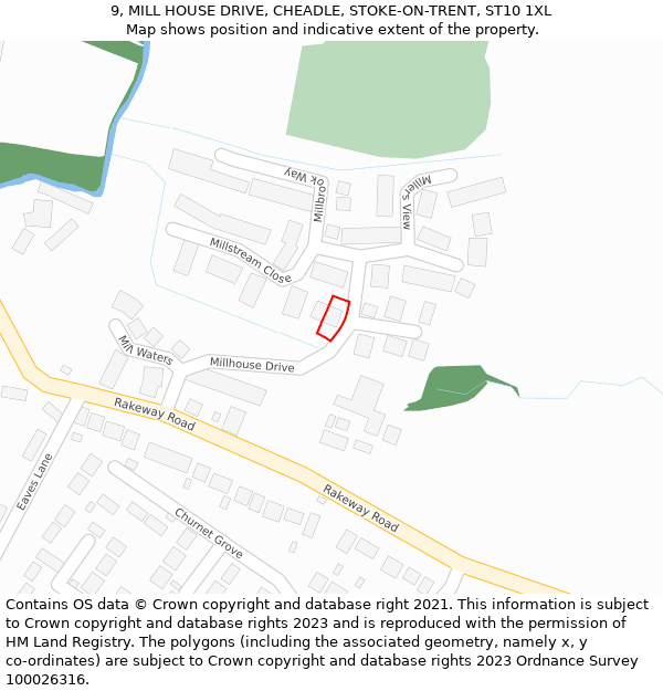 9, MILL HOUSE DRIVE, CHEADLE, STOKE-ON-TRENT, ST10 1XL: Location map and indicative extent of plot