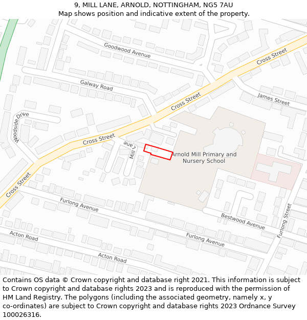 9, MILL LANE, ARNOLD, NOTTINGHAM, NG5 7AU: Location map and indicative extent of plot