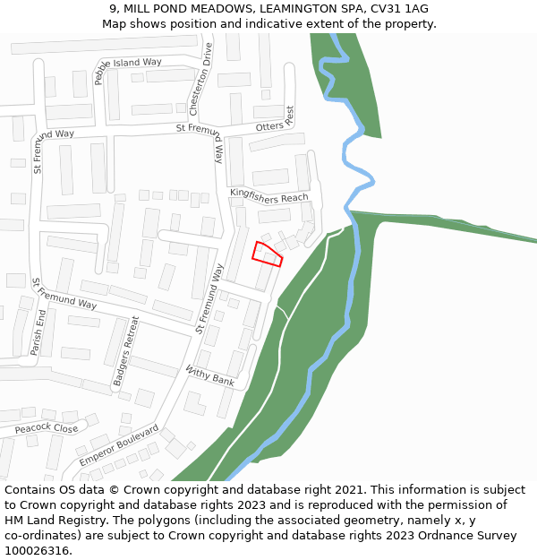 9, MILL POND MEADOWS, LEAMINGTON SPA, CV31 1AG: Location map and indicative extent of plot