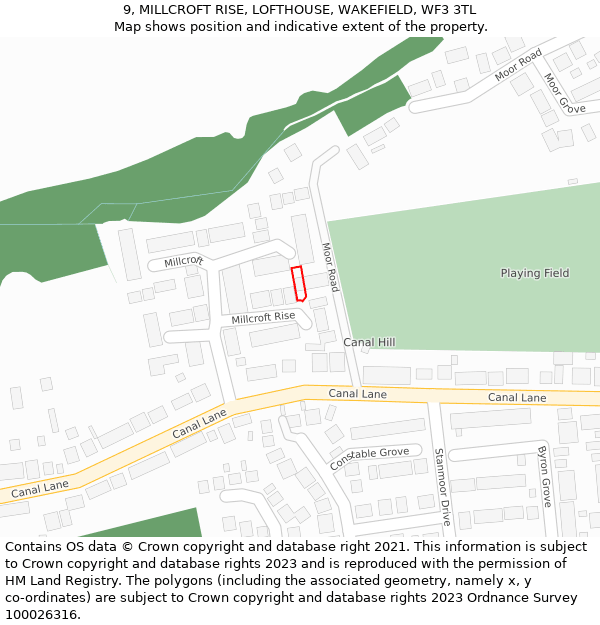 9, MILLCROFT RISE, LOFTHOUSE, WAKEFIELD, WF3 3TL: Location map and indicative extent of plot