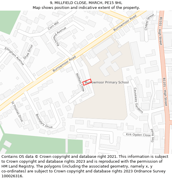 9, MILLFIELD CLOSE, MARCH, PE15 9HL: Location map and indicative extent of plot