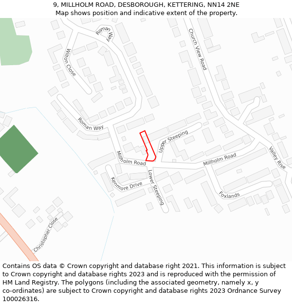 9, MILLHOLM ROAD, DESBOROUGH, KETTERING, NN14 2NE: Location map and indicative extent of plot