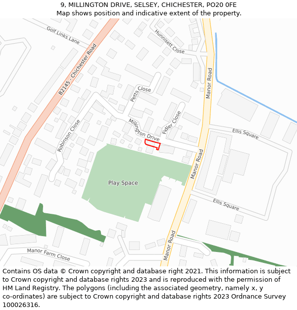 9, MILLINGTON DRIVE, SELSEY, CHICHESTER, PO20 0FE: Location map and indicative extent of plot