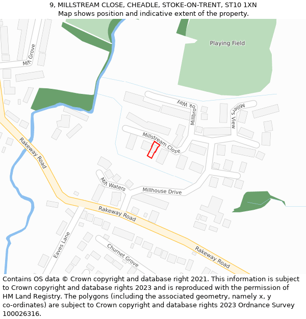 9, MILLSTREAM CLOSE, CHEADLE, STOKE-ON-TRENT, ST10 1XN: Location map and indicative extent of plot