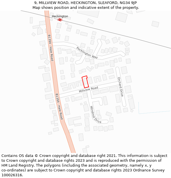 9, MILLVIEW ROAD, HECKINGTON, SLEAFORD, NG34 9JP: Location map and indicative extent of plot