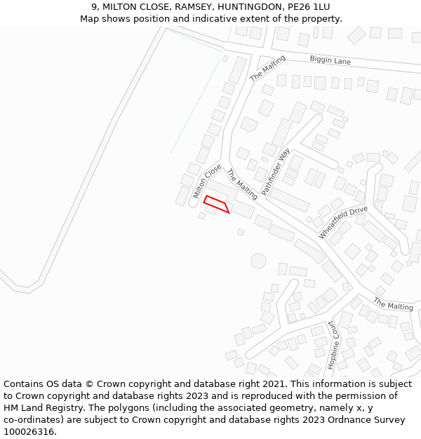 9, MILTON CLOSE, RAMSEY, HUNTINGDON, PE26 1LU: Location map and indicative extent of plot
