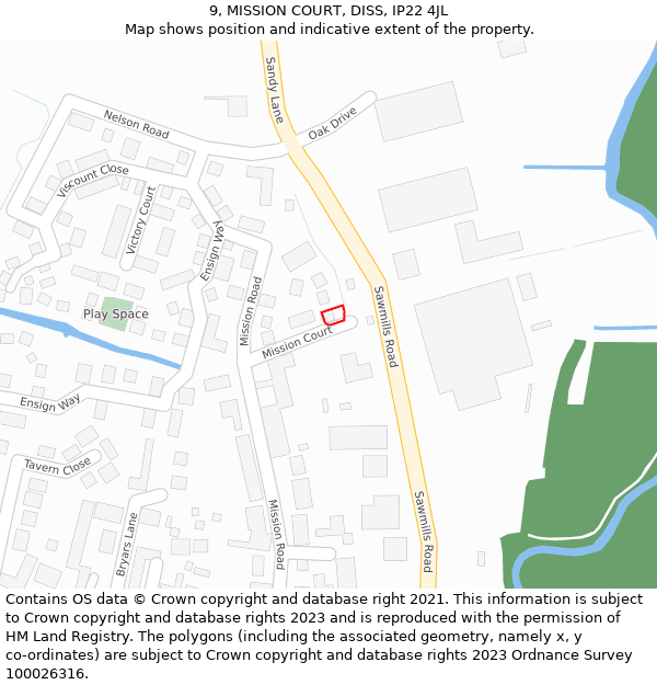 9, MISSION COURT, DISS, IP22 4JL: Location map and indicative extent of plot