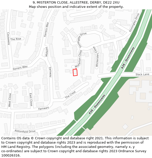 9, MISTERTON CLOSE, ALLESTREE, DERBY, DE22 2XU: Location map and indicative extent of plot