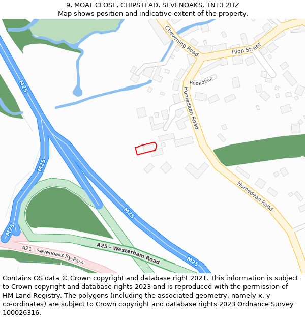 9, MOAT CLOSE, CHIPSTEAD, SEVENOAKS, TN13 2HZ: Location map and indicative extent of plot