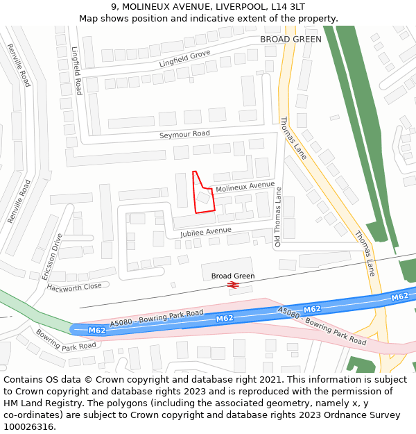 9, MOLINEUX AVENUE, LIVERPOOL, L14 3LT: Location map and indicative extent of plot