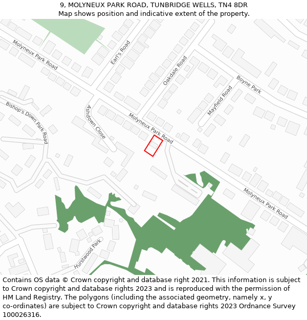 9, MOLYNEUX PARK ROAD, TUNBRIDGE WELLS, TN4 8DR: Location map and indicative extent of plot