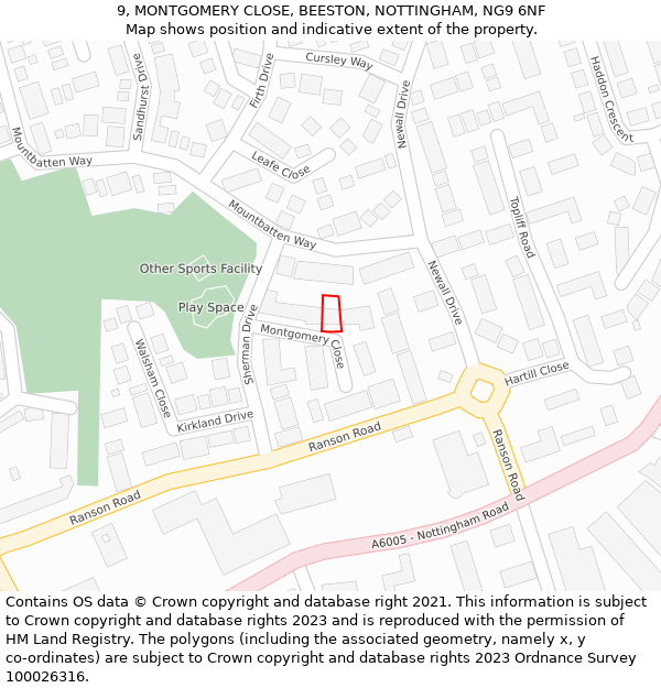 9, MONTGOMERY CLOSE, BEESTON, NOTTINGHAM, NG9 6NF: Location map and indicative extent of plot