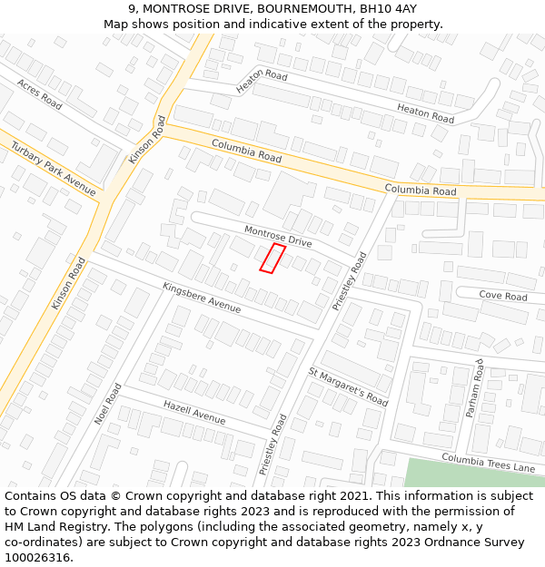 9, MONTROSE DRIVE, BOURNEMOUTH, BH10 4AY: Location map and indicative extent of plot