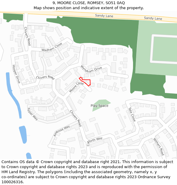 9, MOORE CLOSE, ROMSEY, SO51 0AQ: Location map and indicative extent of plot