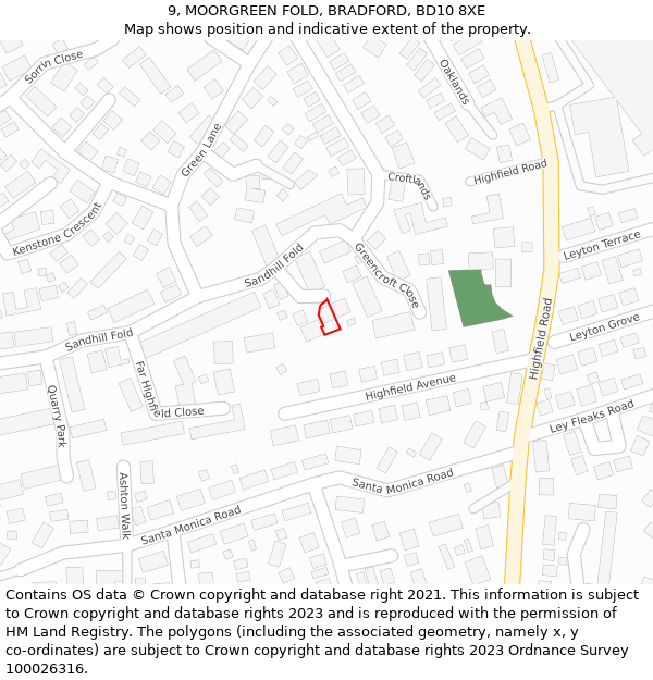 9, MOORGREEN FOLD, BRADFORD, BD10 8XE: Location map and indicative extent of plot