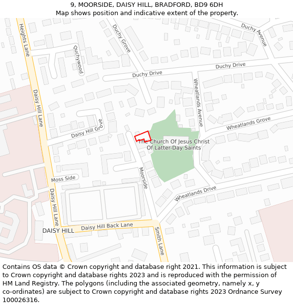 9, MOORSIDE, DAISY HILL, BRADFORD, BD9 6DH: Location map and indicative extent of plot