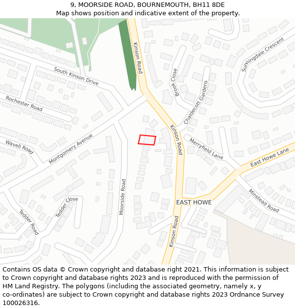 9, MOORSIDE ROAD, BOURNEMOUTH, BH11 8DE: Location map and indicative extent of plot
