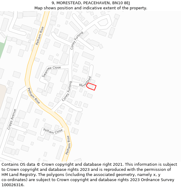 9, MORESTEAD, PEACEHAVEN, BN10 8EJ: Location map and indicative extent of plot