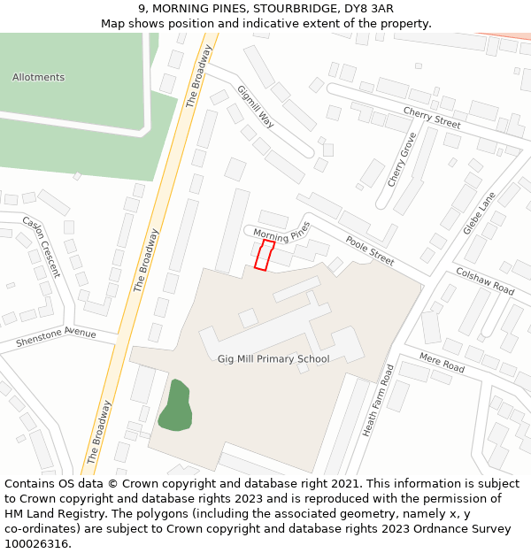 9, MORNING PINES, STOURBRIDGE, DY8 3AR: Location map and indicative extent of plot