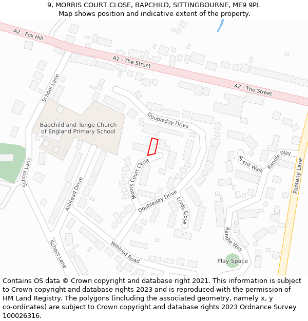 9, MORRIS COURT CLOSE, BAPCHILD, SITTINGBOURNE, ME9 9PL: Location map and indicative extent of plot