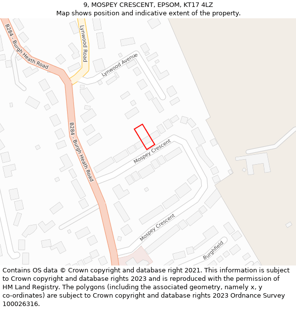 9, MOSPEY CRESCENT, EPSOM, KT17 4LZ: Location map and indicative extent of plot