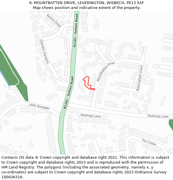 9, MOUNTBATTEN DRIVE, LEVERINGTON, WISBECH, PE13 5AF: Location map and indicative extent of plot