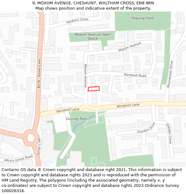 9, MOXOM AVENUE, CHESHUNT, WALTHAM CROSS, EN8 9RN: Location map and indicative extent of plot