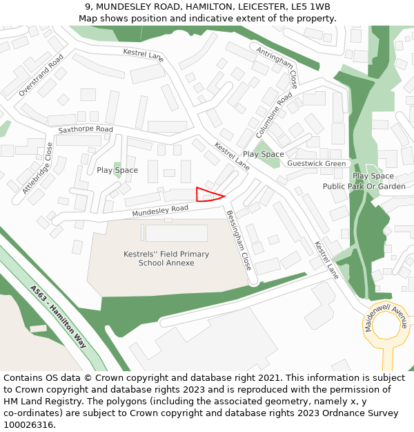 9, MUNDESLEY ROAD, HAMILTON, LEICESTER, LE5 1WB: Location map and indicative extent of plot