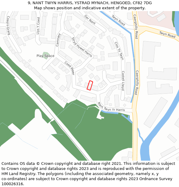 9, NANT TWYN HARRIS, YSTRAD MYNACH, HENGOED, CF82 7DG: Location map and indicative extent of plot