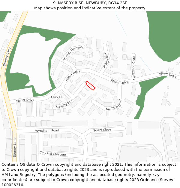 9, NASEBY RISE, NEWBURY, RG14 2SF: Location map and indicative extent of plot