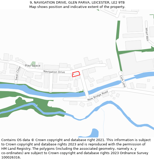 9, NAVIGATION DRIVE, GLEN PARVA, LEICESTER, LE2 9TB: Location map and indicative extent of plot