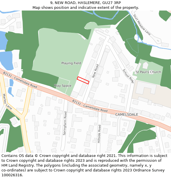 9, NEW ROAD, HASLEMERE, GU27 3RP: Location map and indicative extent of plot