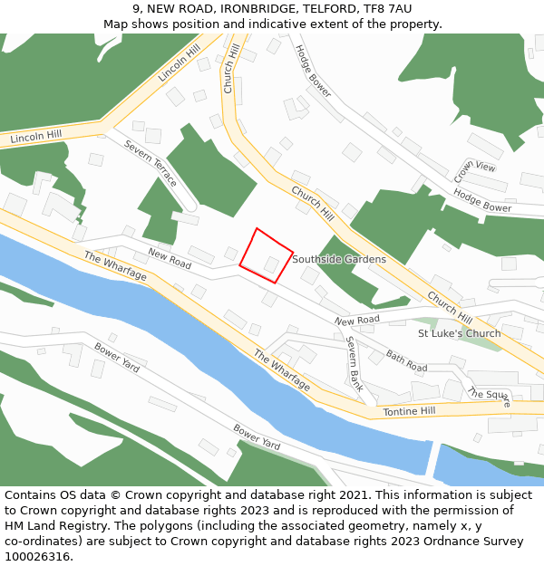 9, NEW ROAD, IRONBRIDGE, TELFORD, TF8 7AU: Location map and indicative extent of plot