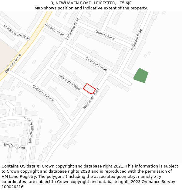 9, NEWHAVEN ROAD, LEICESTER, LE5 6JF: Location map and indicative extent of plot