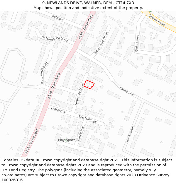 9, NEWLANDS DRIVE, WALMER, DEAL, CT14 7XB: Location map and indicative extent of plot