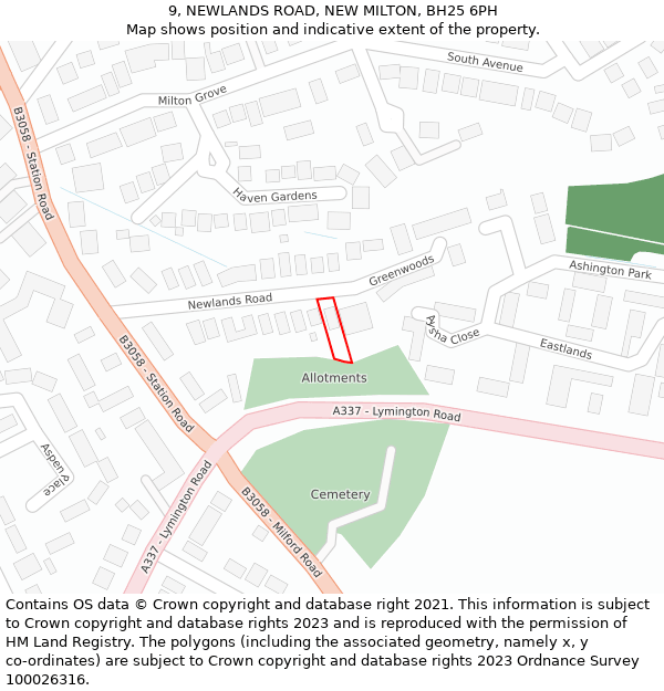 9, NEWLANDS ROAD, NEW MILTON, BH25 6PH: Location map and indicative extent of plot
