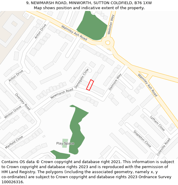 9, NEWMARSH ROAD, MINWORTH, SUTTON COLDFIELD, B76 1XW: Location map and indicative extent of plot
