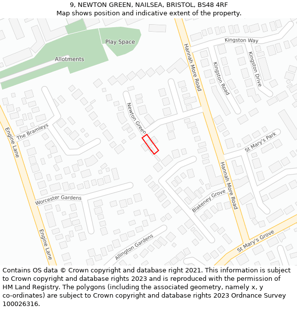 9, NEWTON GREEN, NAILSEA, BRISTOL, BS48 4RF: Location map and indicative extent of plot