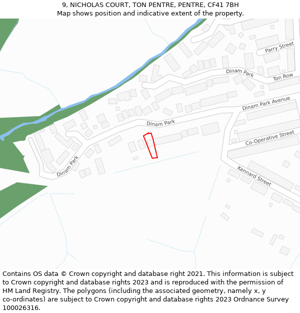 9, NICHOLAS COURT, TON PENTRE, PENTRE, CF41 7BH: Location map and indicative extent of plot